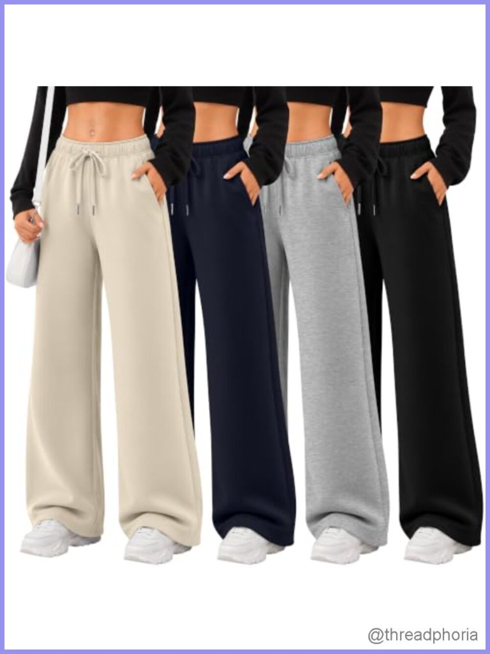 Women's Wide Leg Sweatpants 4 Pack Baggy Pants with Pockets Drawstring